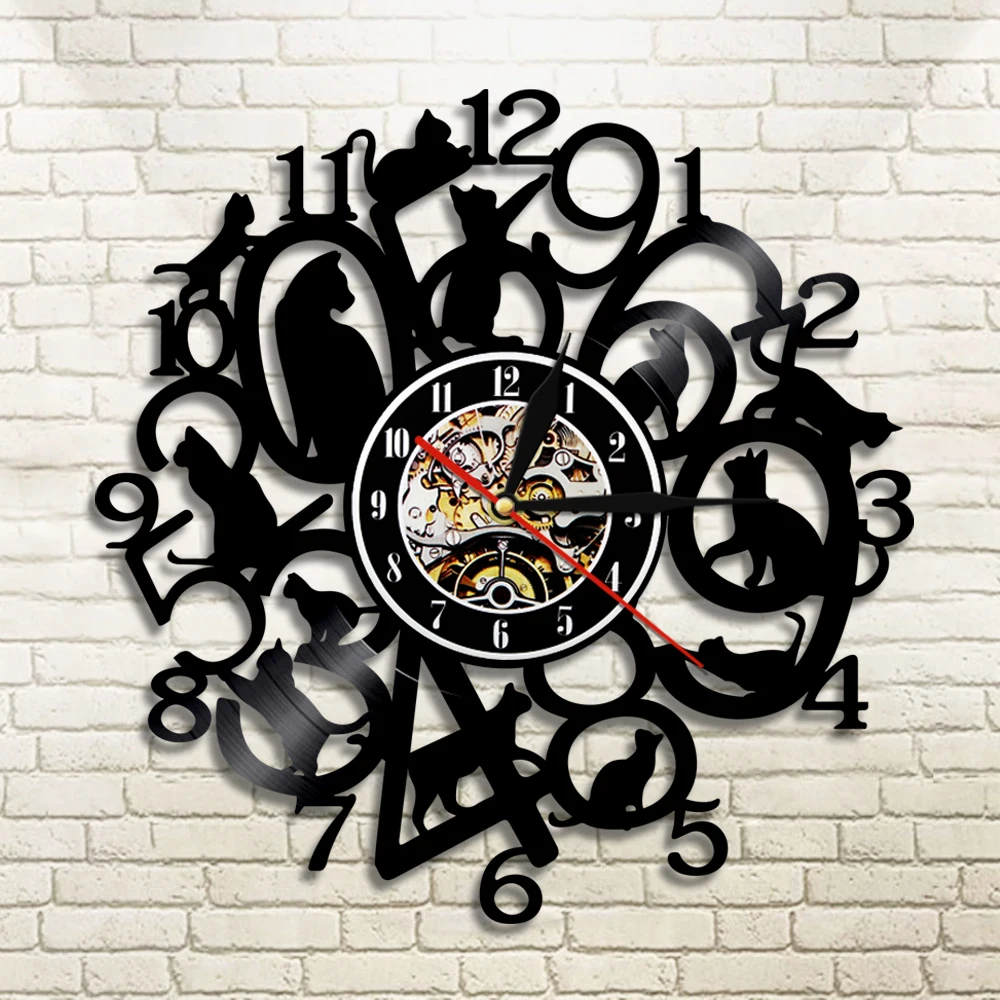 Настенные часы с забавным котенком виниловые украшения для детской комнаты