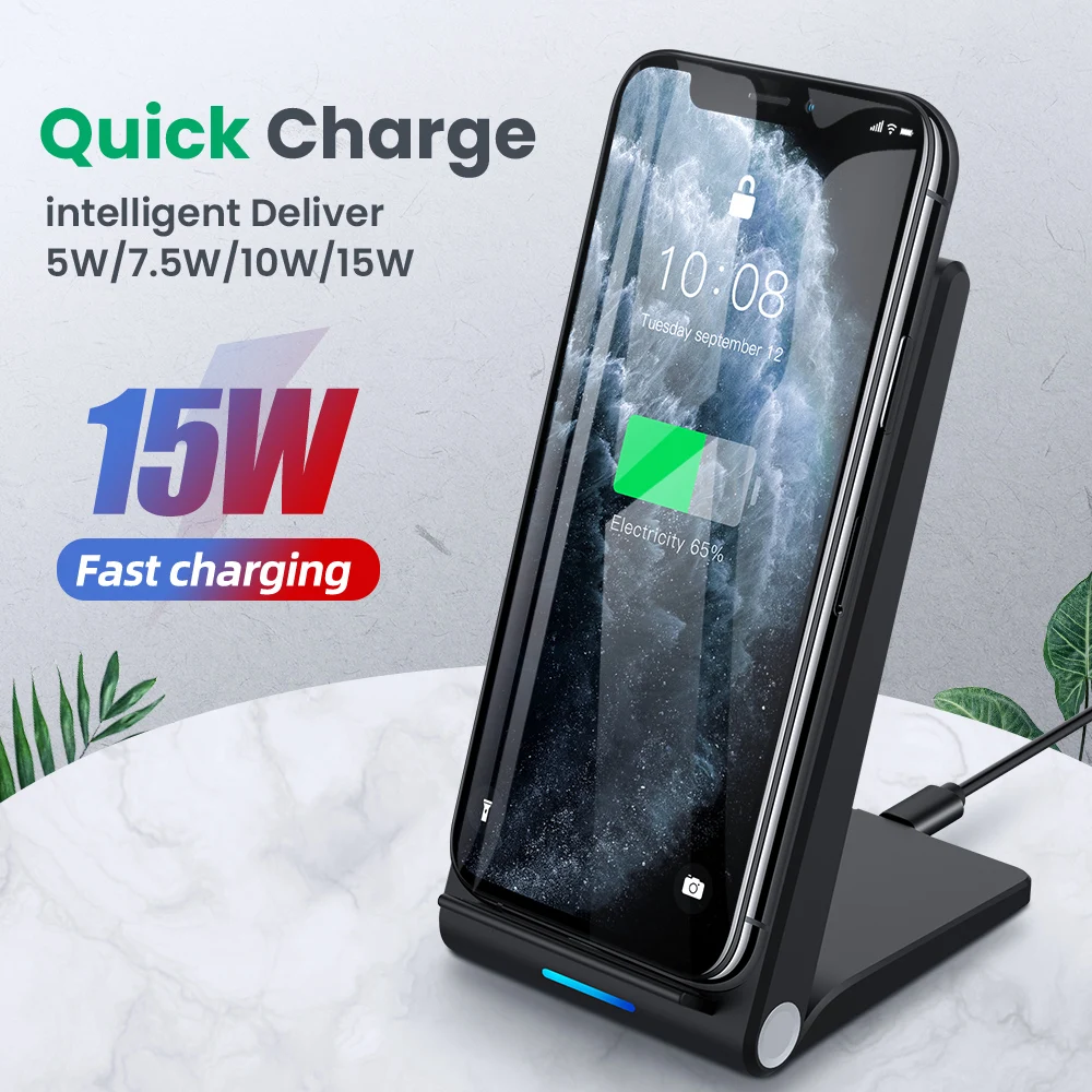 

15W Wireless Charger Fast Charging for iPhone 12/11 Type-C Folding Wireless Charger Holder Phone Charger Station for Samsung S10