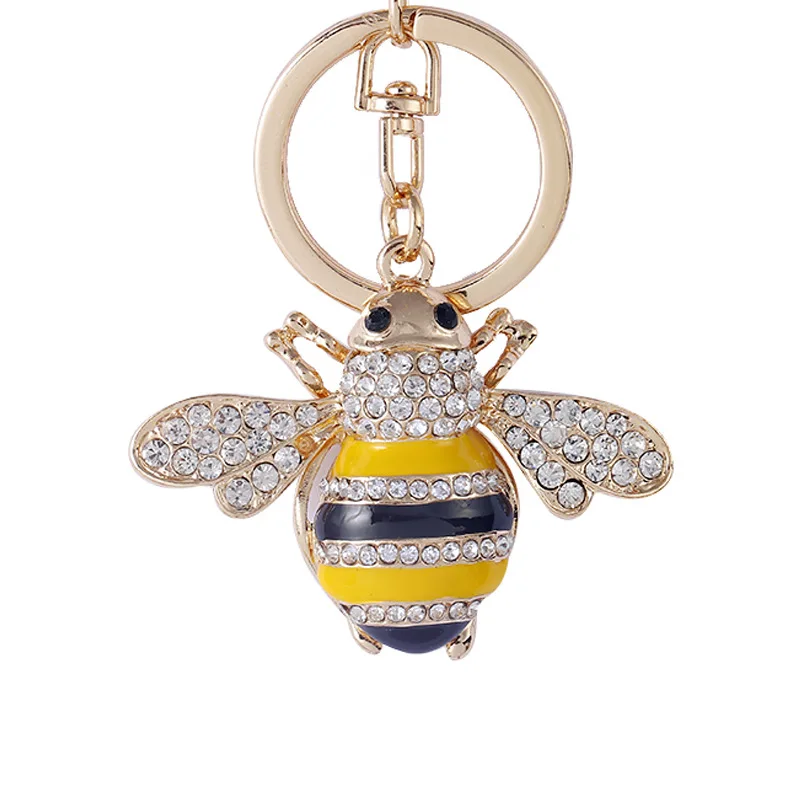 

Fashion Pendant Insect Keychains Cute Little Bee Key Chains Alloy Rhinestone Jewelry Car Keyrings Woman Bag Buckle Holiday Gift