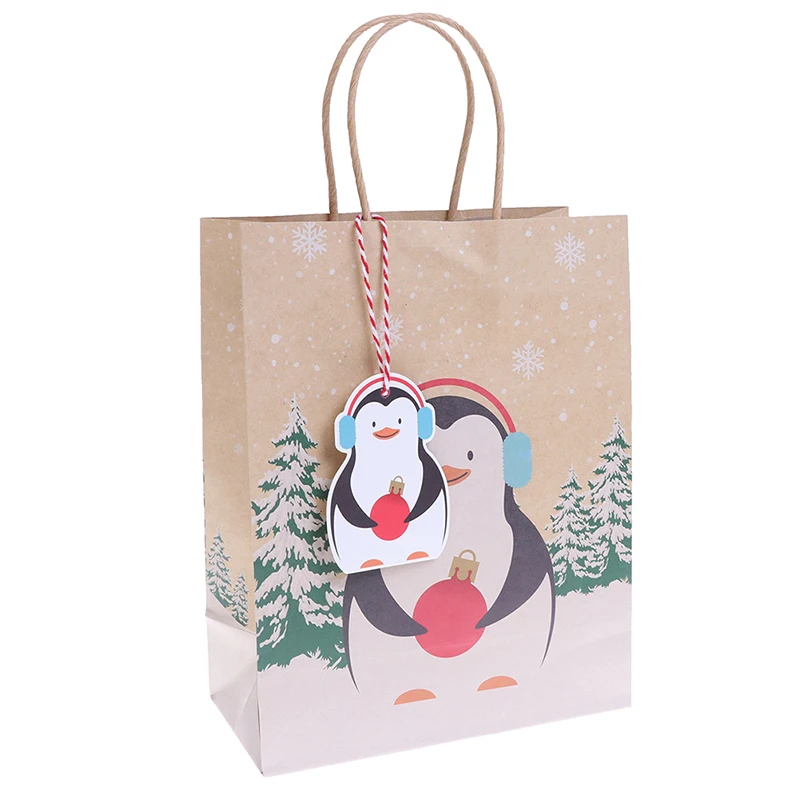 

6Pcs Christmas Gift Bags Santa Kraft Paper Bag with Handle Christmas Decor
