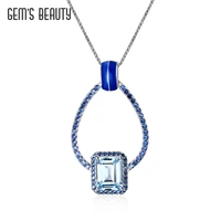gems beauty square pendant necklace for women natural stone sky blue topaz chain choker necklace gift jewelry high quality