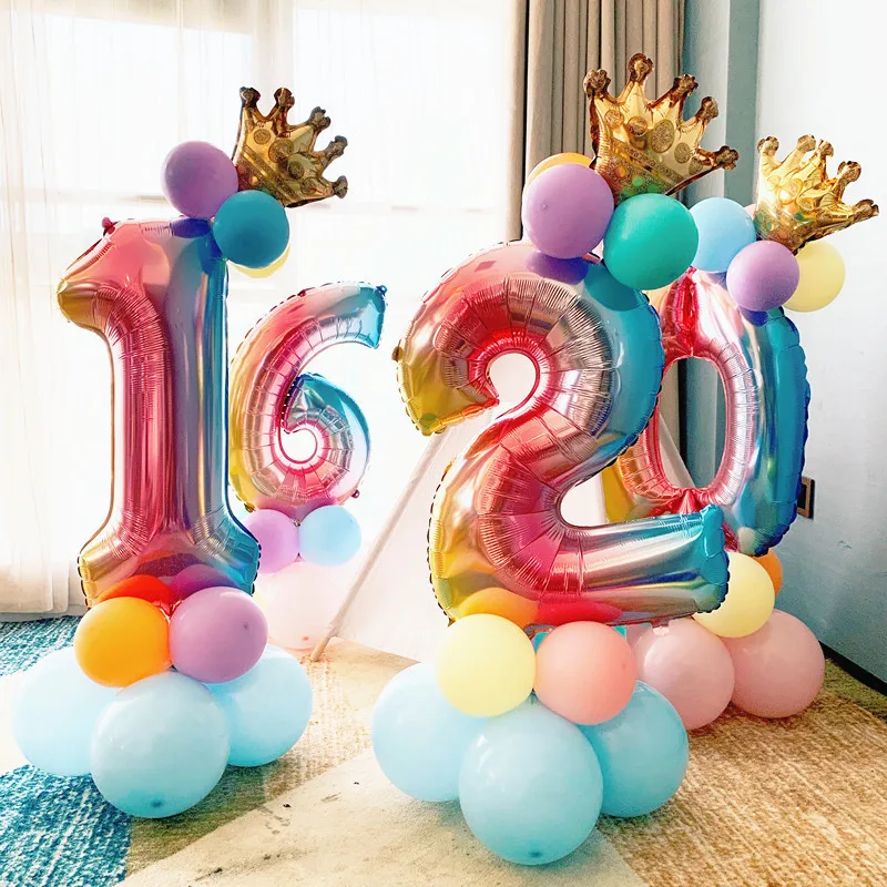 

32inch 1set Rainbow Aluminium Foil Number Balloons 0-9 Birthday Party Anniversary Party Decor Globo Kid Figure Air Ball Supplies