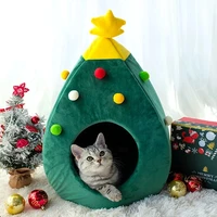 s m size cute christmas tree shape cat dog house soft cozy foldable winter warm kitty cave animals puppy sleeping mat bed