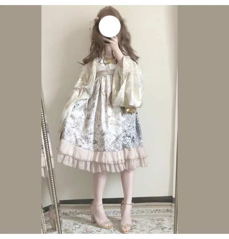 

Preppy style student Hanfu retro sweet lolita soft girl victorian printing kawaii girl loli cos gothic lolita kimono dress