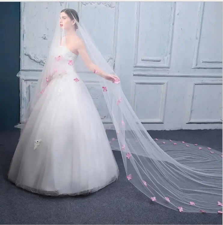 Wedding Veils Cute Edge Flowers Romantic White Cathedral Long Soft Tulle Bridal Women Accessories TS296 | Свадьбы и торжества