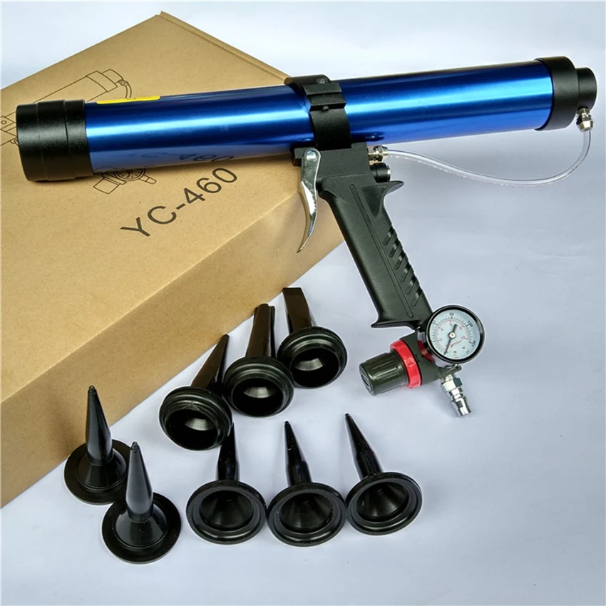 

1 Set 45cm Pneumatic Glue Gun Glass Air Cartridge Caulking Gun with Regulating valve, Caulk Nozzles Silicone Sausages Glue Gun