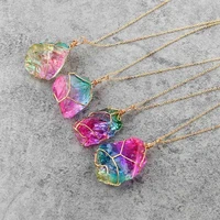 natural raw stone winding seven color crystal pendant transparent multicolor chain necklace neck chain