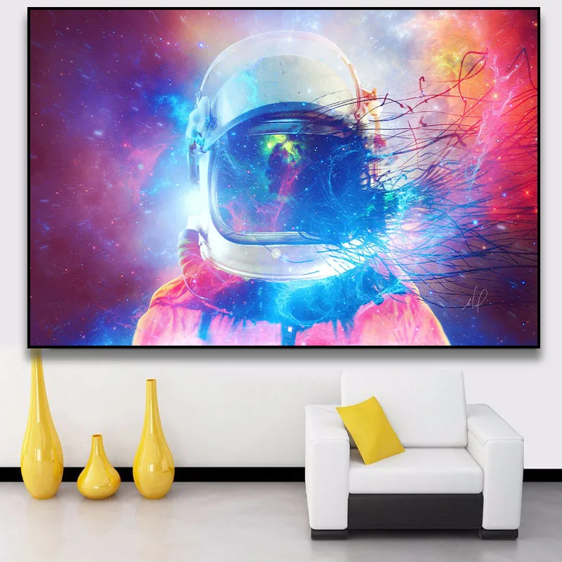 

Цельный плакат с изображением Галактики, звезды, астронавта, красочного космического костюма, Картина на холсте с HD изображением для гостин...