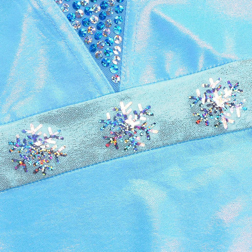 BAOHULU New 3-12 Years Girl Sleeveless Gymnastics Leotard Light Blue Fancy Sequin Ballet Leotard for Kids Ballet Dance Girl