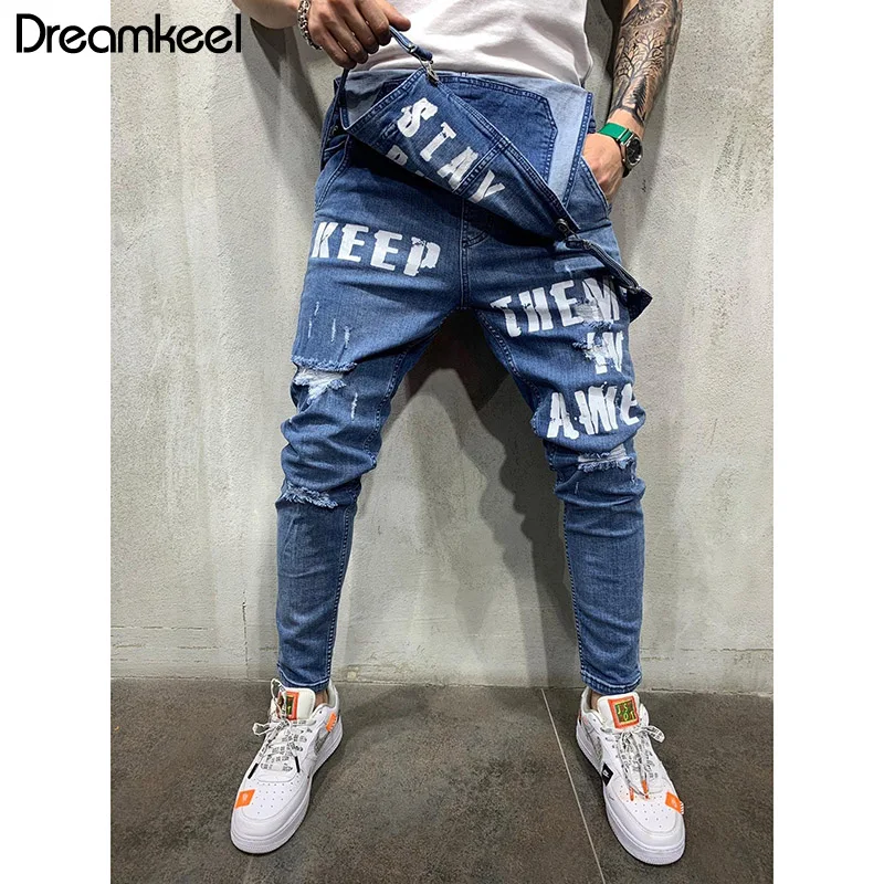 Мужской комбинезон, уличная одежда, штаны на подтяжках, мужские джинсовые комбинезоны с дырками и карманами, джинсы с буквенным принтом размера плюс, хип-хоп Y