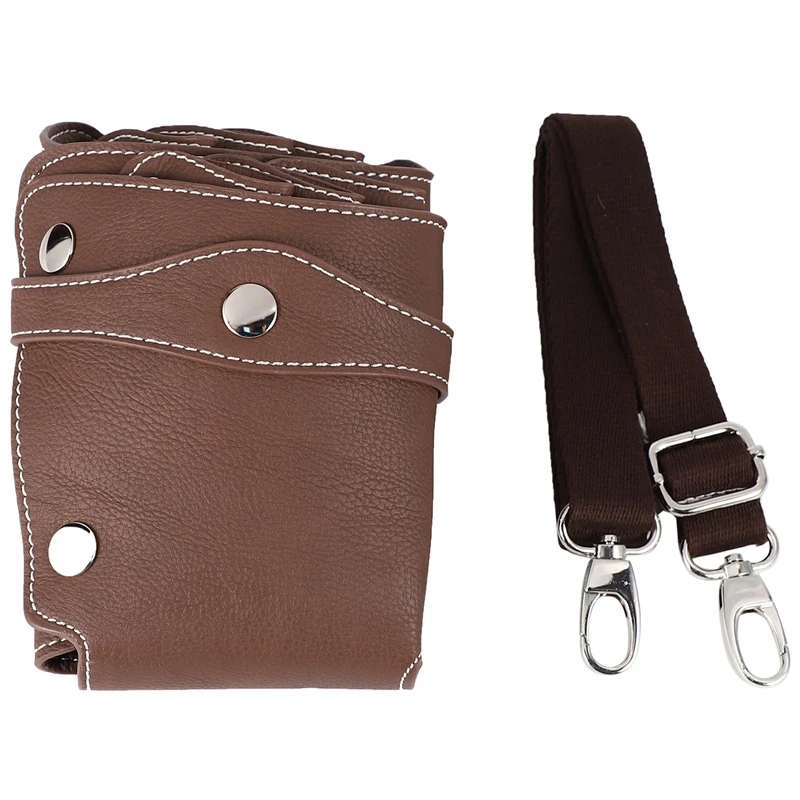 Brown Leather Hair Style Scissors Tools Clips Bag Hairdressing Pouch Case Scissor with Waist Shoulder Belt Accessory |