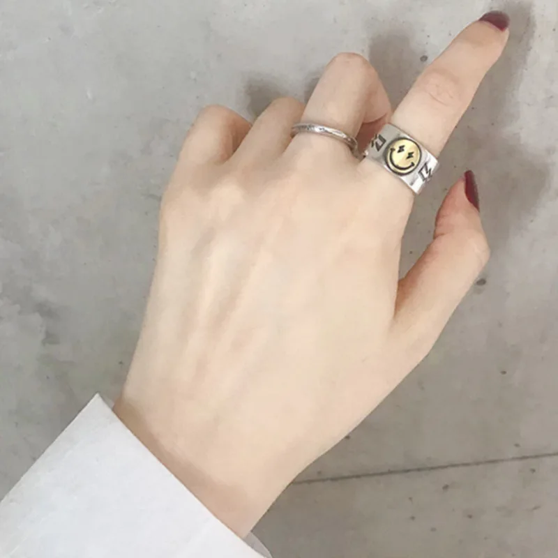 Пара винтажных смайликов anillos корейская мода 2021 широкий регулируемый кольца для