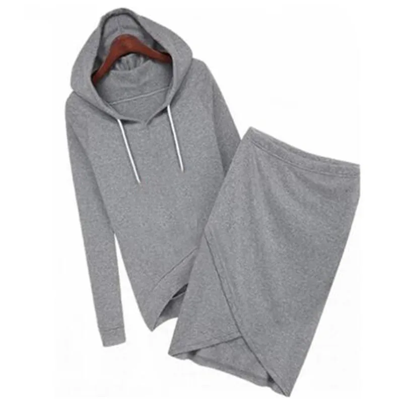

Women 2 Peices Set Women Solid Color Long Sleeve Hoodies + Mid-calf Length Skinny Pencil Skirt Women Casual Dress Set Pullover
