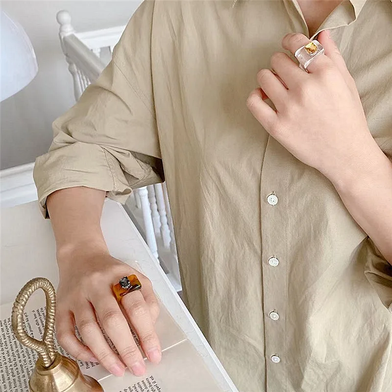 AOMU Корея коричневая прозрачная Акриловые стразы квадратное кольцо неправильные