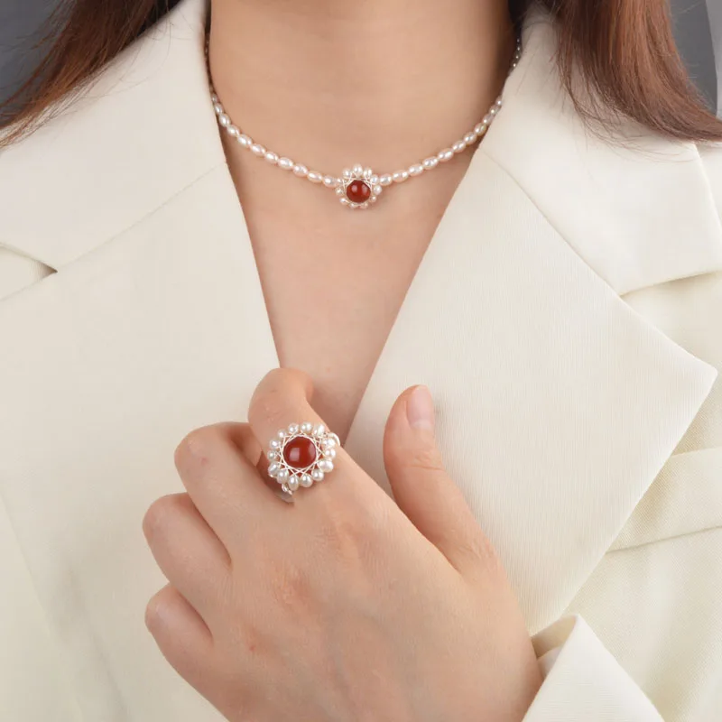 Чокер ASHIQI из натурального пресноводного жемчуга ожерелье с подвеской агата