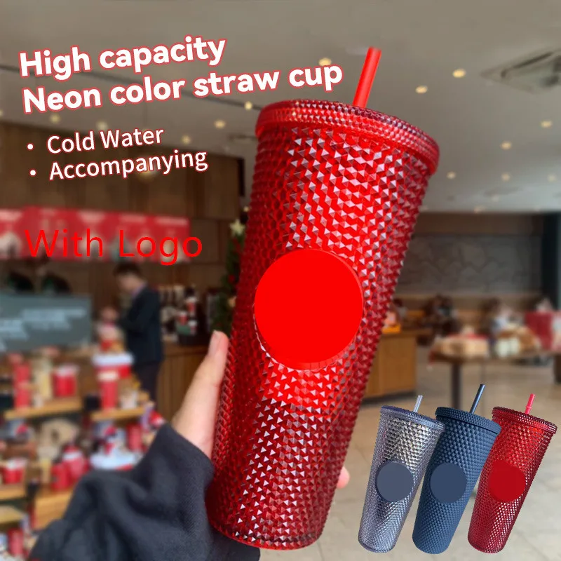 

710ml/24oz Straw Cup With Lid With Logo Durian cup Diamond radiant goddess straw cup Coffee Cup Holiday Cold Cup Tumbler