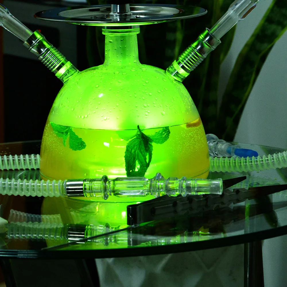 

Acrylic Hookah Set LED Light Shisha With Sheesha Ceramic Bowl Plastic Hose Metal Charcoal Tongs Water Pipes Narguile Accessories