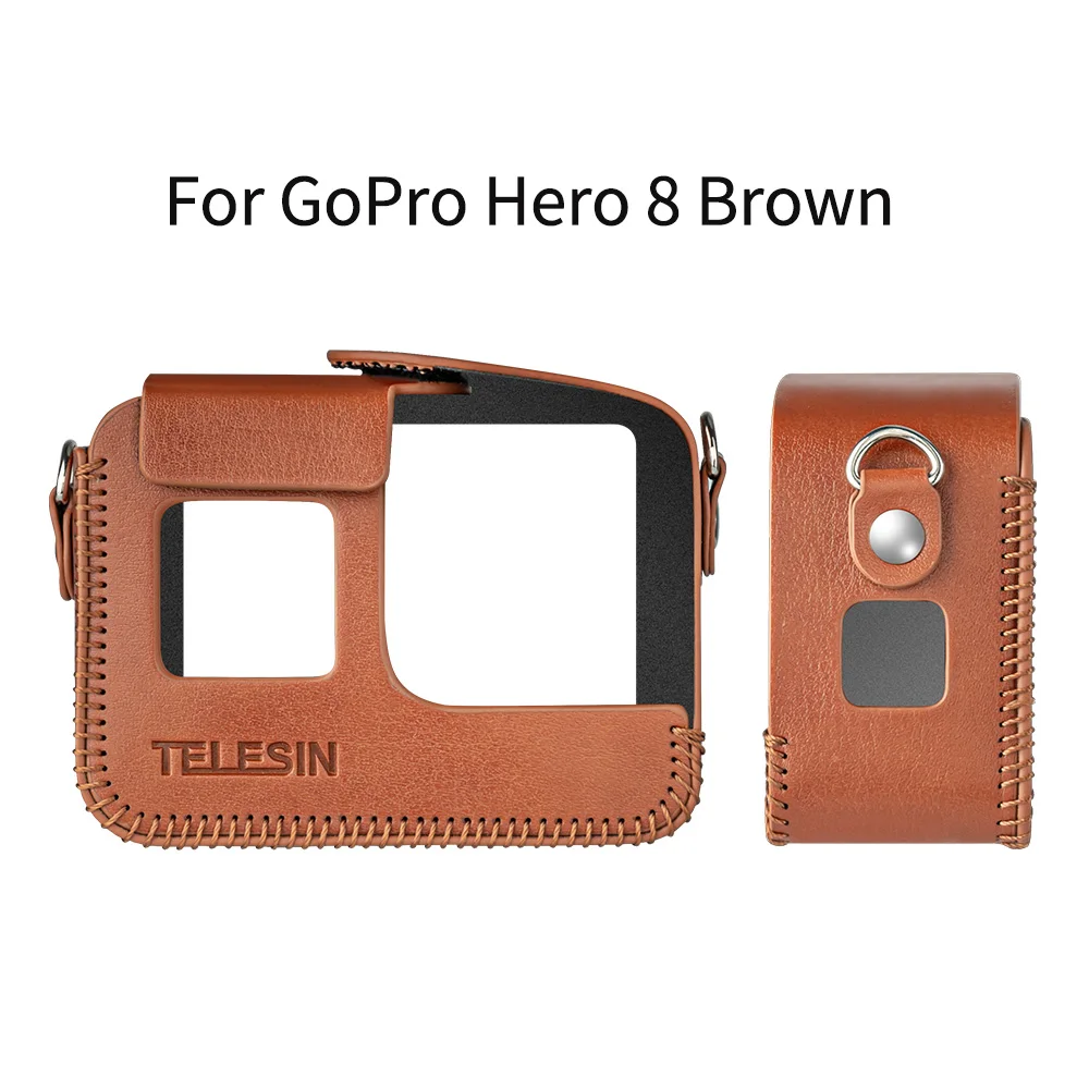 Brown for Hero 8 Телесин из искусственной кожи чехол для GoPro Hero 8 для Hero 5 6 7 черная рамка Крышка мини-протектор черный коричневый с длинным ремешком аксессуары - Цвет: Brown for Hero 8