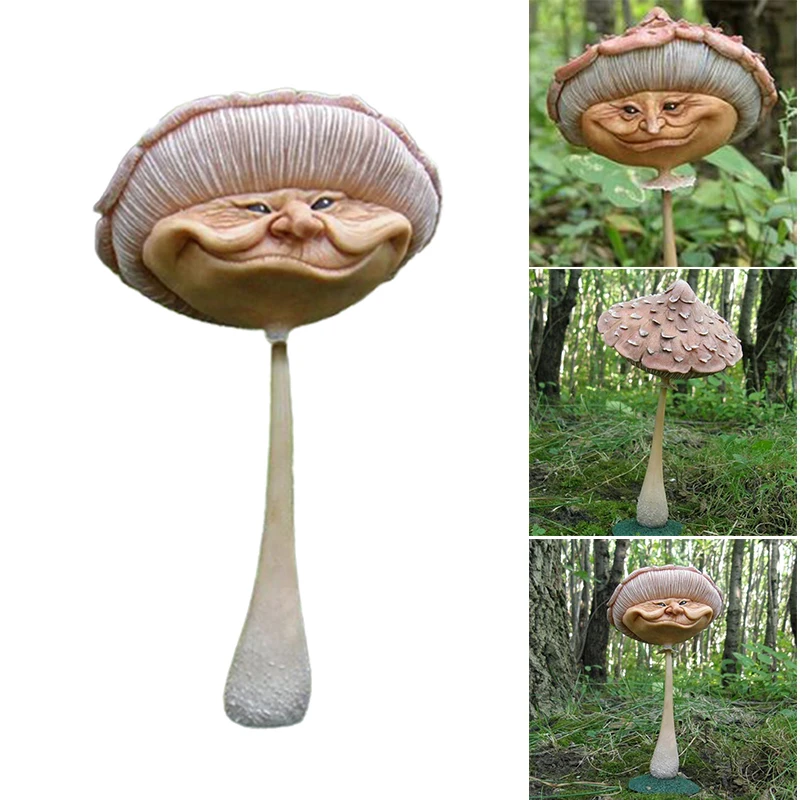 

Miniature Happy Mushrooms Resin Statue with Old Women Face Garden Yard Lawn Decor MJJ88