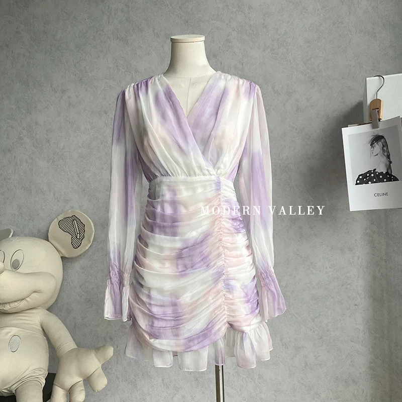 

New sweet gradually dyed design dress temperament is thin and belly covering dress female