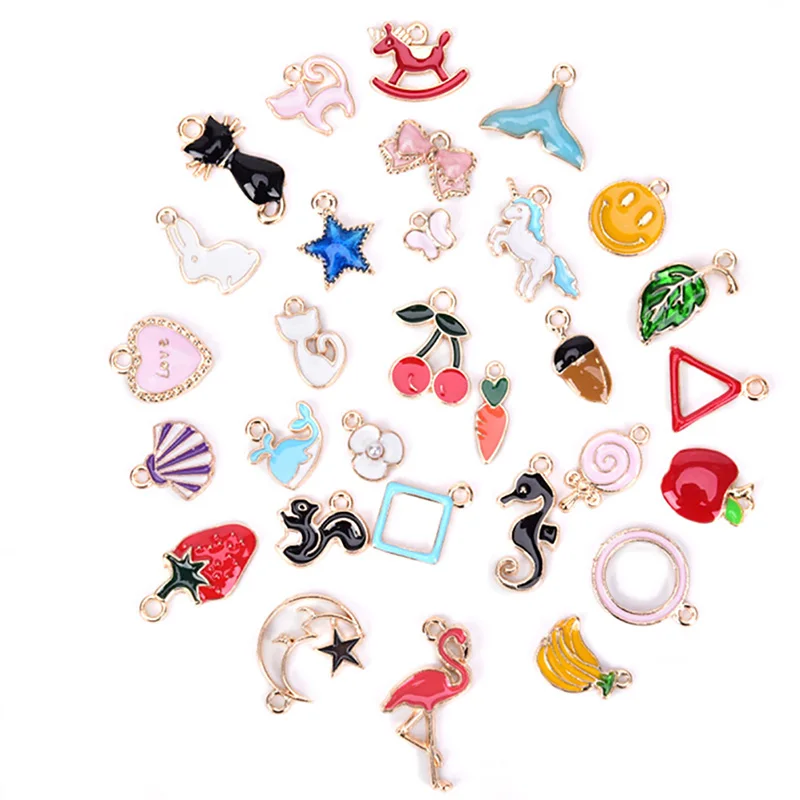 30 шт./компл. эмалевые подвески в виде животных Луны звезд фруктов сделай сам