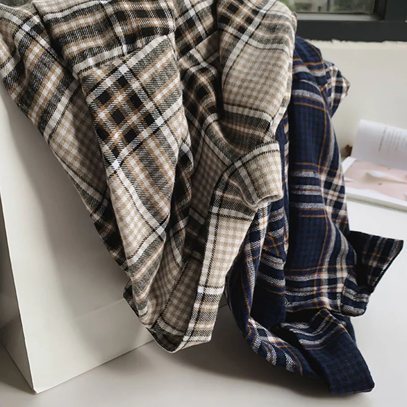 

EFINNY Korean Plaid Pattern Trend Casual Loose Plaid Long-Sleeved Shirt Female FashionPlus Size Long Shirt