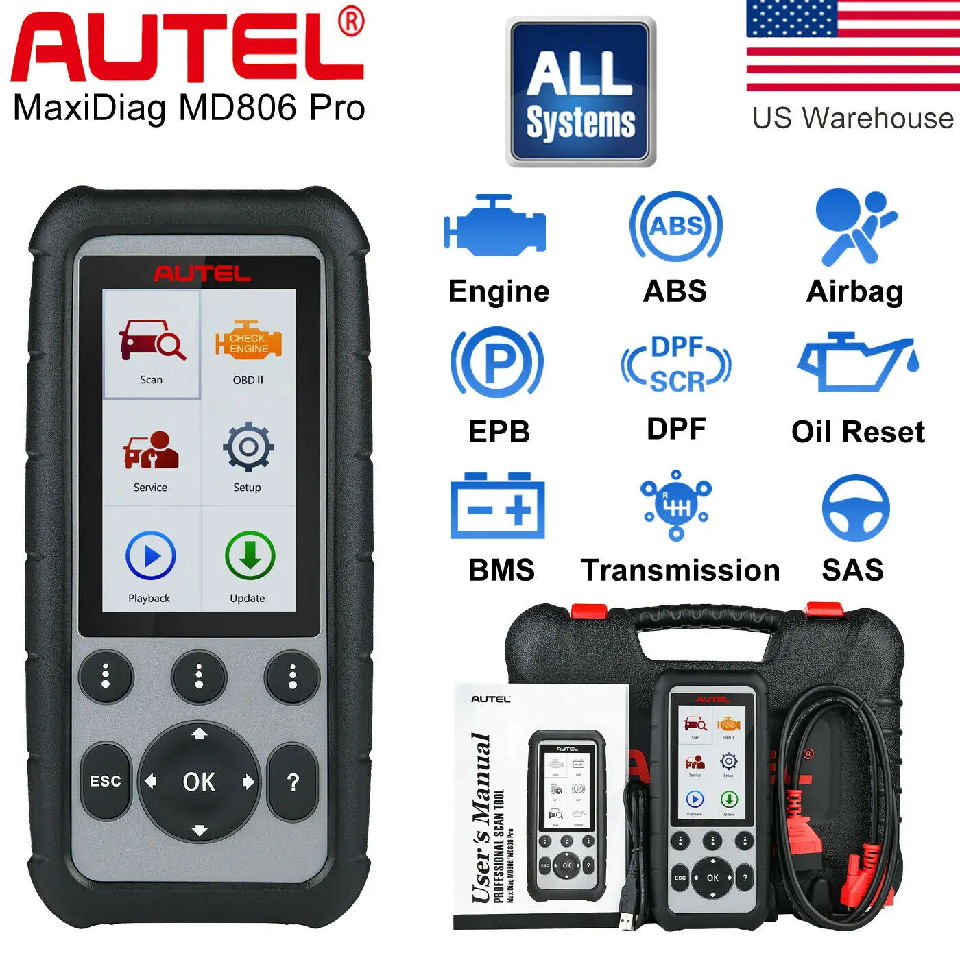 

AUTEL MD806 Pro OBD2 Handheld Scanner Upgraded of MD806/MD808 with All System Diagnoses 7 Special Features DTC Lookup Diagnostic