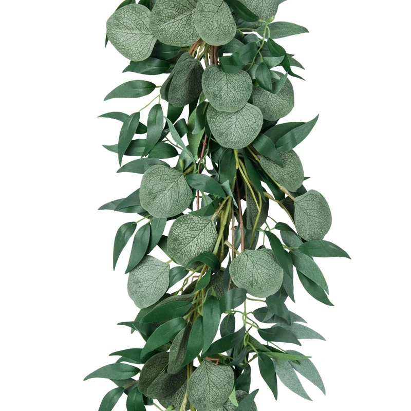 6.5-Foot Artificial Eucalyptus Garland and 6-Foot Willow Vine Branches Leaf String Door Green Indoor Outdoor | Дом и сад