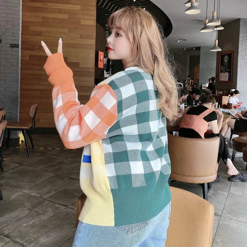 

Autumn New Loose Korean Version Plus Size Top 2020 French Slimming Plaid Sweater Warm And Comfortable Fashionable Coats