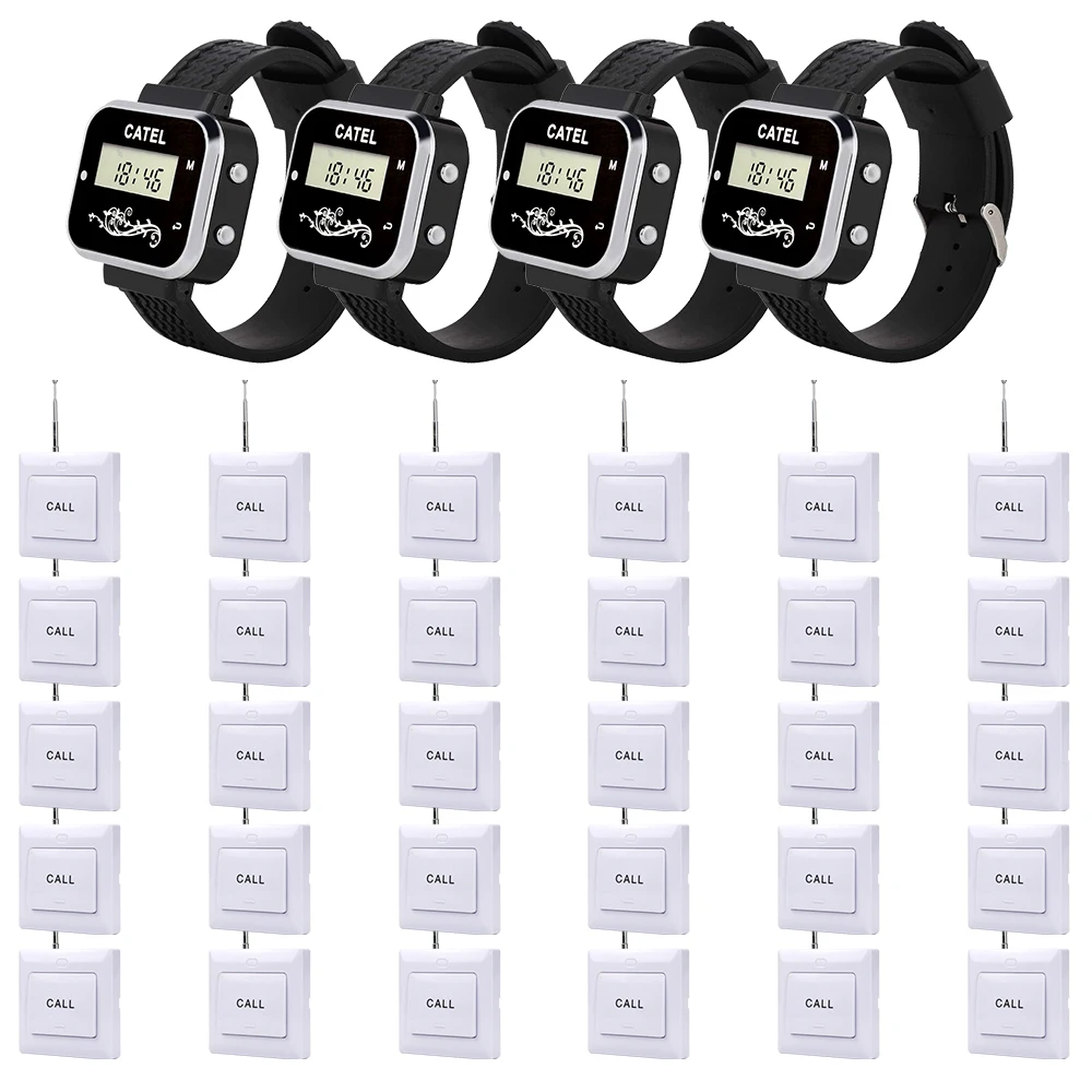 CATEL 4 Watch 30 Call Buttons Wireless Restaurant Calling System Transmitter Pager Waiter Service Bell, Buzzer