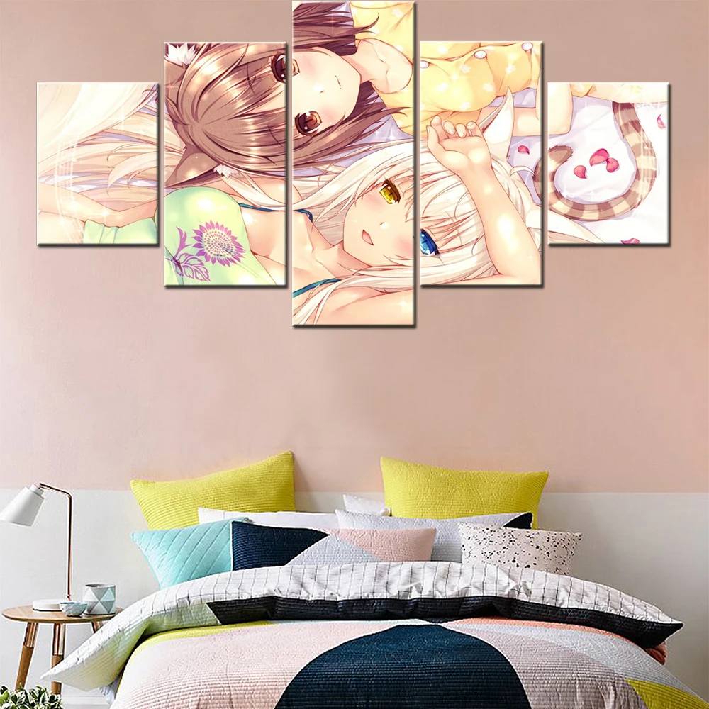 

Wall Picture 5 Piece Japan Anime Figure Nekopara Girls Paintings Modern Abstract Bedroom Art Posters Modular Canvas Home Decor