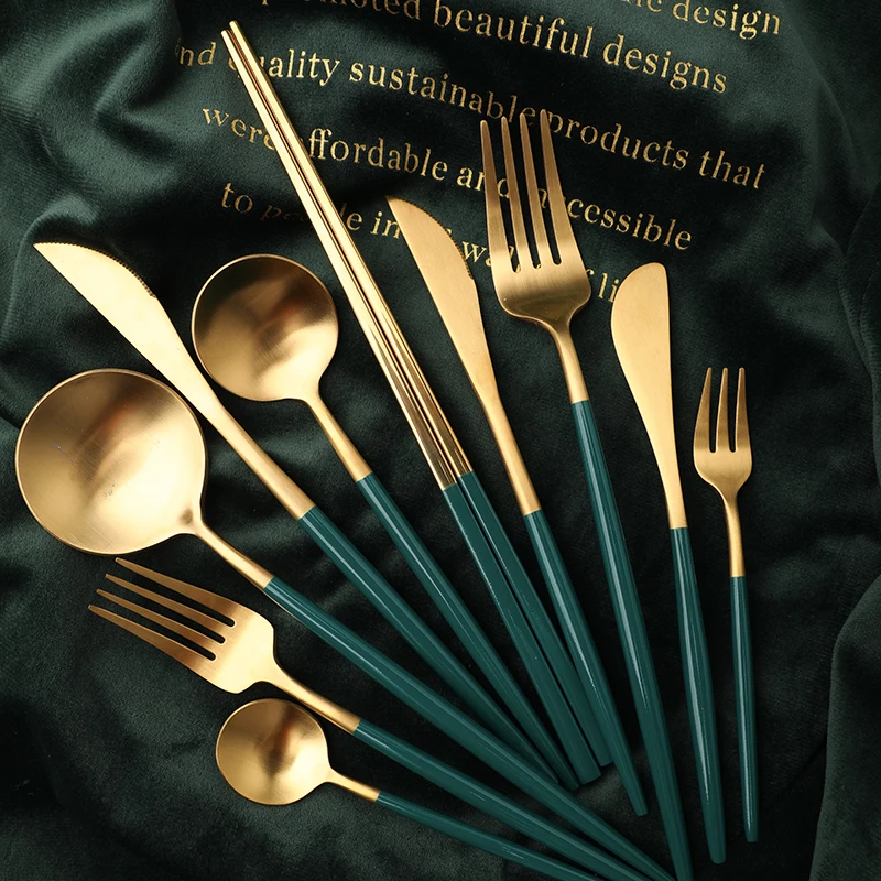 

Dinnerware set cutlery silverware western dinner set fork spoon knife set tableware chopsticks gold cutlery set stainless steel