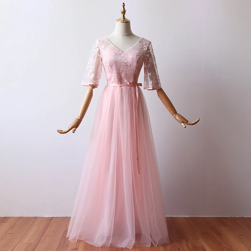 Розовое платье подружки невесты длинное размера плюс для свадебной вечеринки