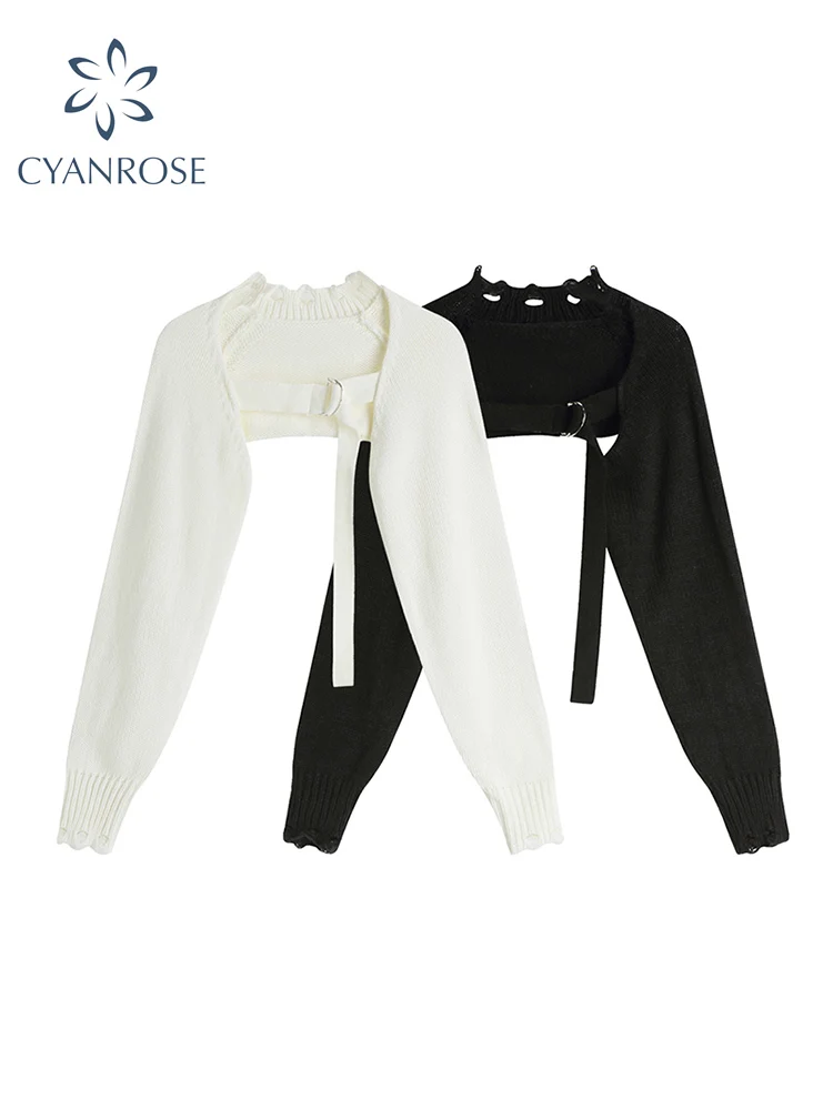 Женский укороченный свитер кардиган на шнуровке винтажный Повседневный