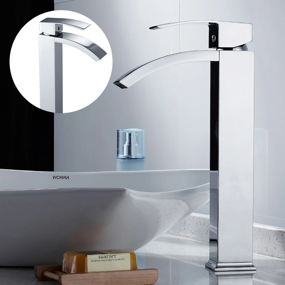 Квадратный хромированный кран для раковины смеситель ванной комнаты Широкий