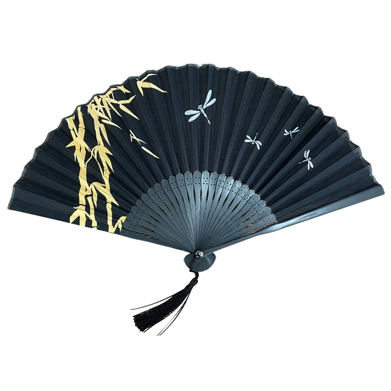

Японский китайский Ретро складной веер из хлопка и льна, Ручной Веер из бамбука с цветком персика, винтажный веер из бамбука ханьфу