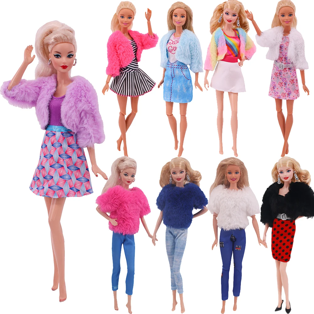 Одежда для кукол плюшевая шаль модное пальто из двух частей верхнее платье брюки