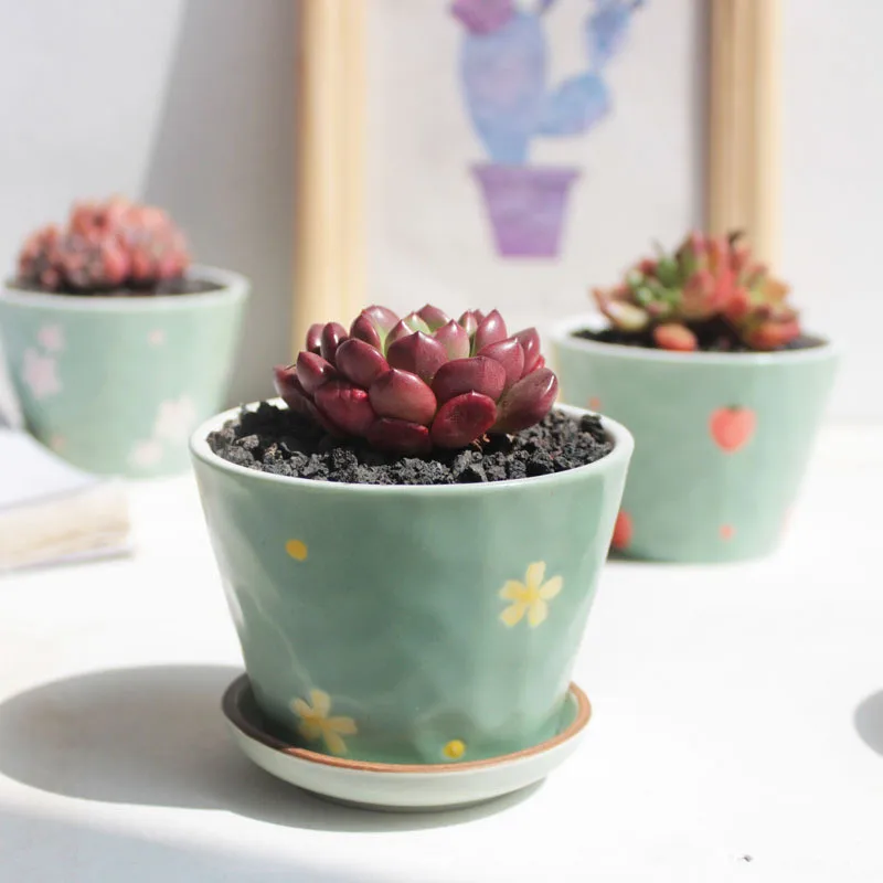 Мини керамический плантатор ручной работы из зеленого фарфора для офиса