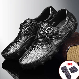 Мужская повседневная обувь мужские туфли из натуральной кожи с пряжкой в виде крокодила кроссовки для вождения кофе повседневные Мягкие женские туфли в горошек; Черный 2021