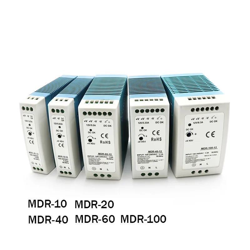 

AC/DC Industrial Mini Din Rail Power Supply Switch MDR-10W 20W 40W 60W 100W Single Output Switching 5V 12V 15V 24V 36V48V Source