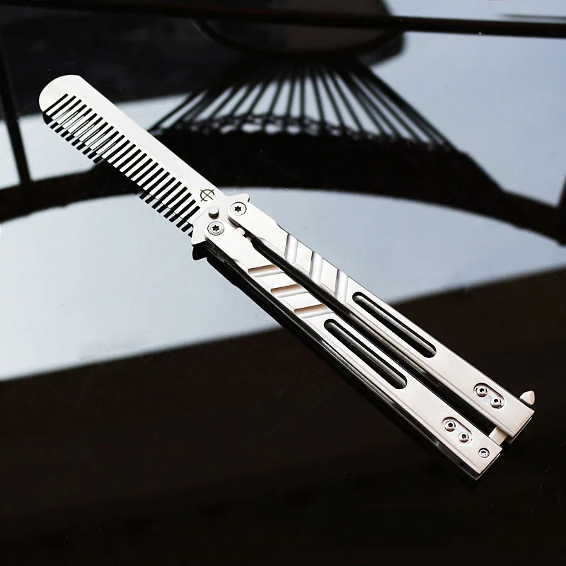 

9cr Stainless Steel Hight quality knife butterfly with comb Practice Butterfly Training Knife silver color