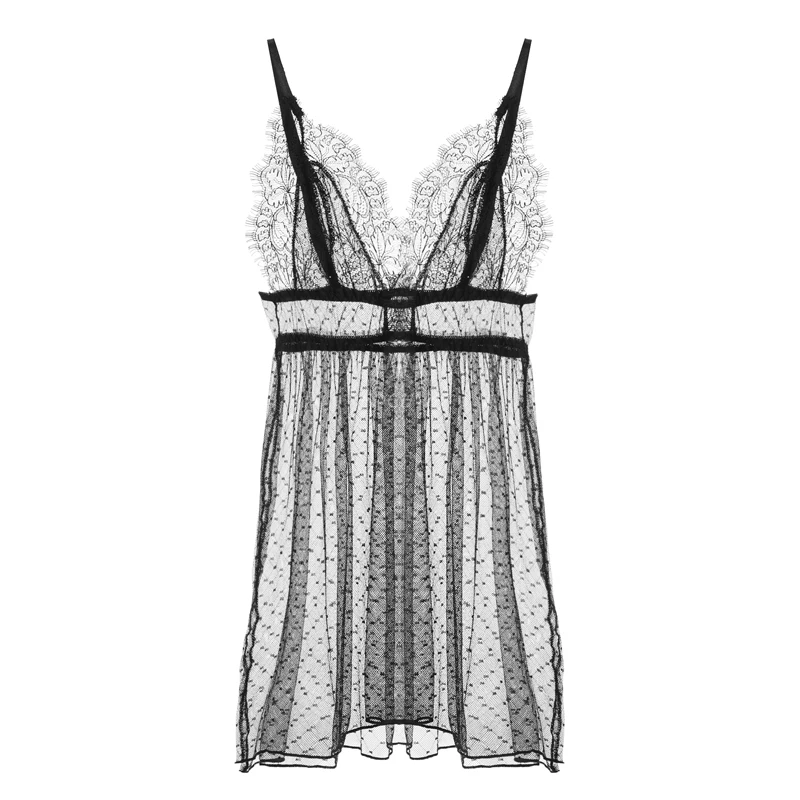 Пикантная кружевная Прозрачная Тонкая Ночная рубашка в горошек с открытыми