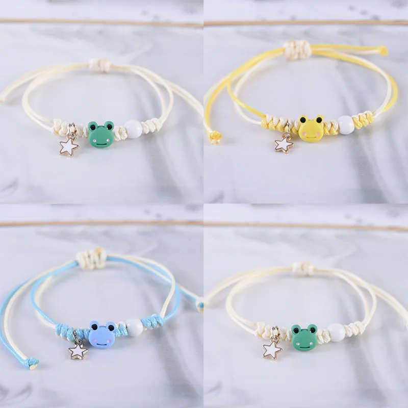 

New Cute Frog Beads Resin Acrylic Bracelet for Women Girl Simple Animal Aesthetic Jewelry Friendship Charm Bracelet Green Blue
