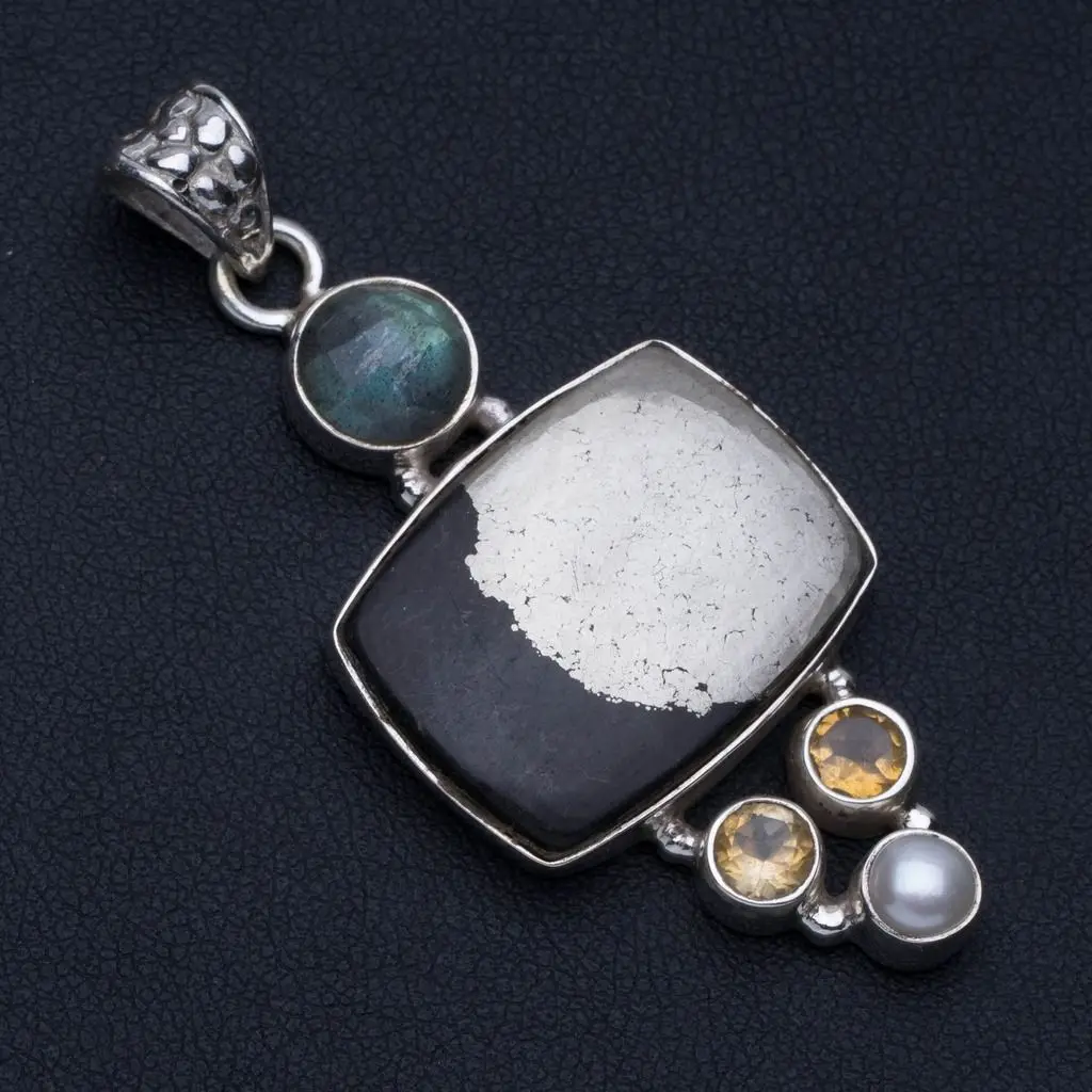 Натуральный золотой камень Апачи цитрин речной жемчуг и лабрадорит серебряная