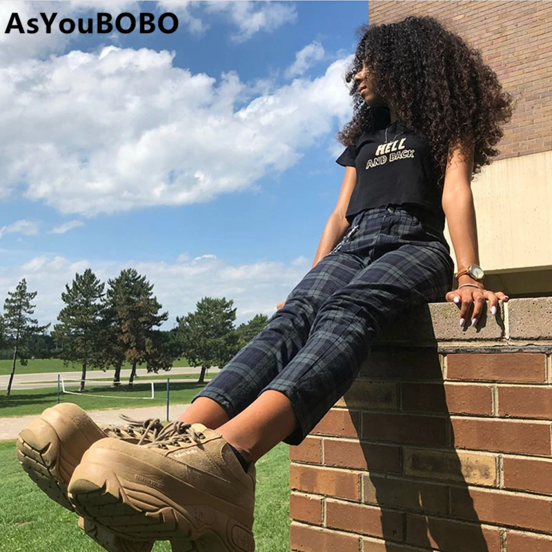 Женские винтажные клетчатые брюки ins зеленые повседневные облегающие длинные с