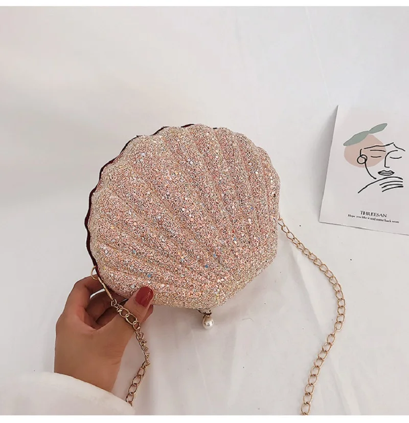 Блестящая мини-сумка через плечо в виде ракушки Корейская маленькая сказочная