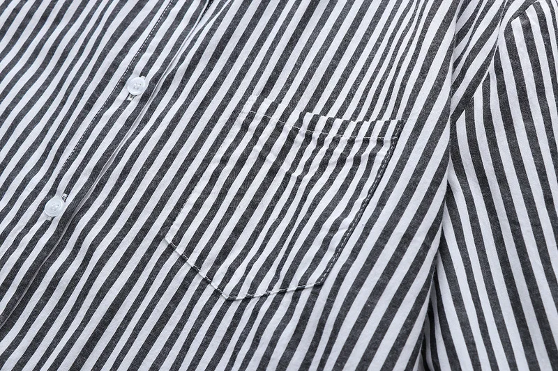 

Cotton Stripe Shirt Retro Korean Women Loose Casual Shirt Long Sleeve Student Girl Button Up Blouse Ladies Tops