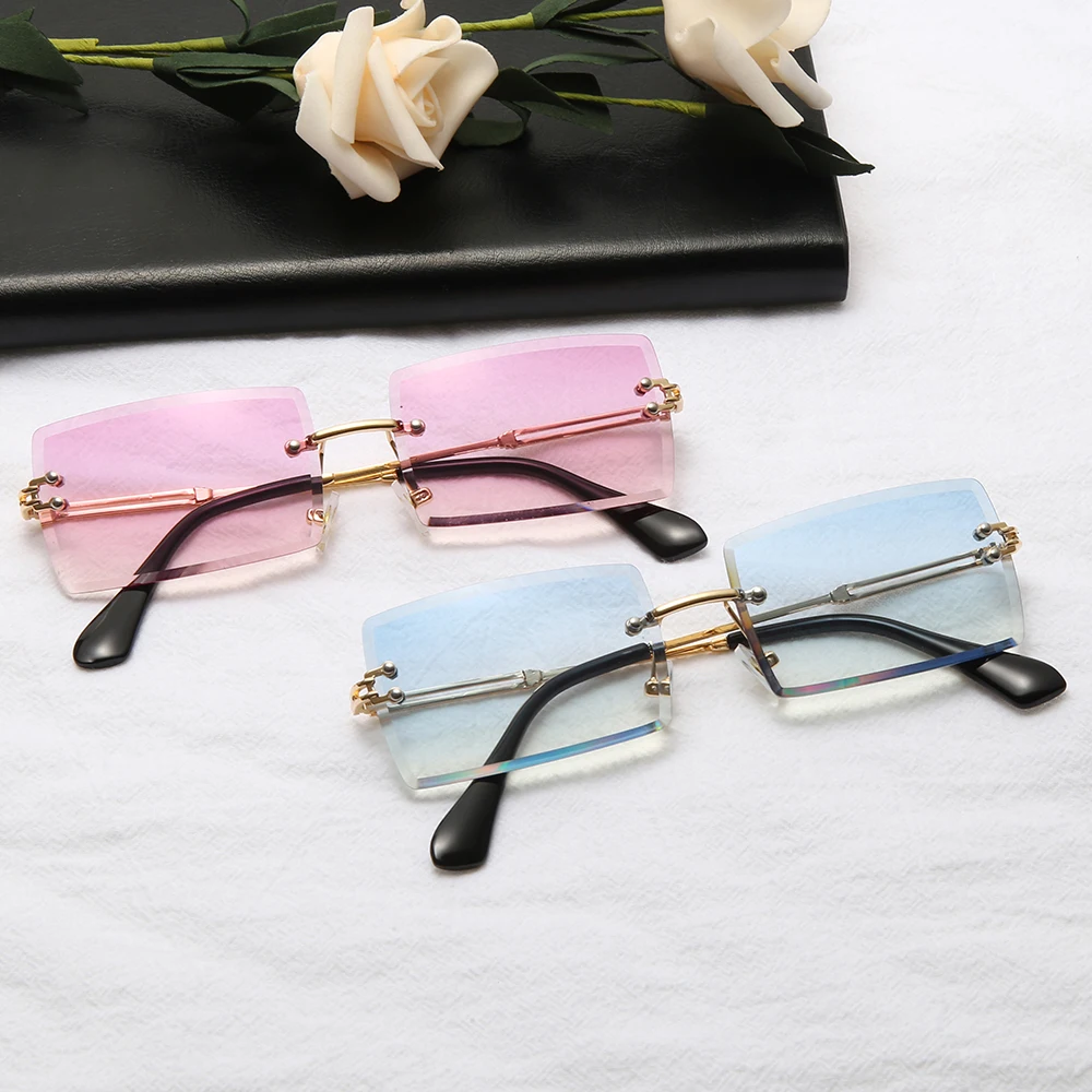 

New Fashion Rimless Sunglasses Women Small Square Sun glasses Luxury Brand Design Metal Sunglass Shades Eyewear