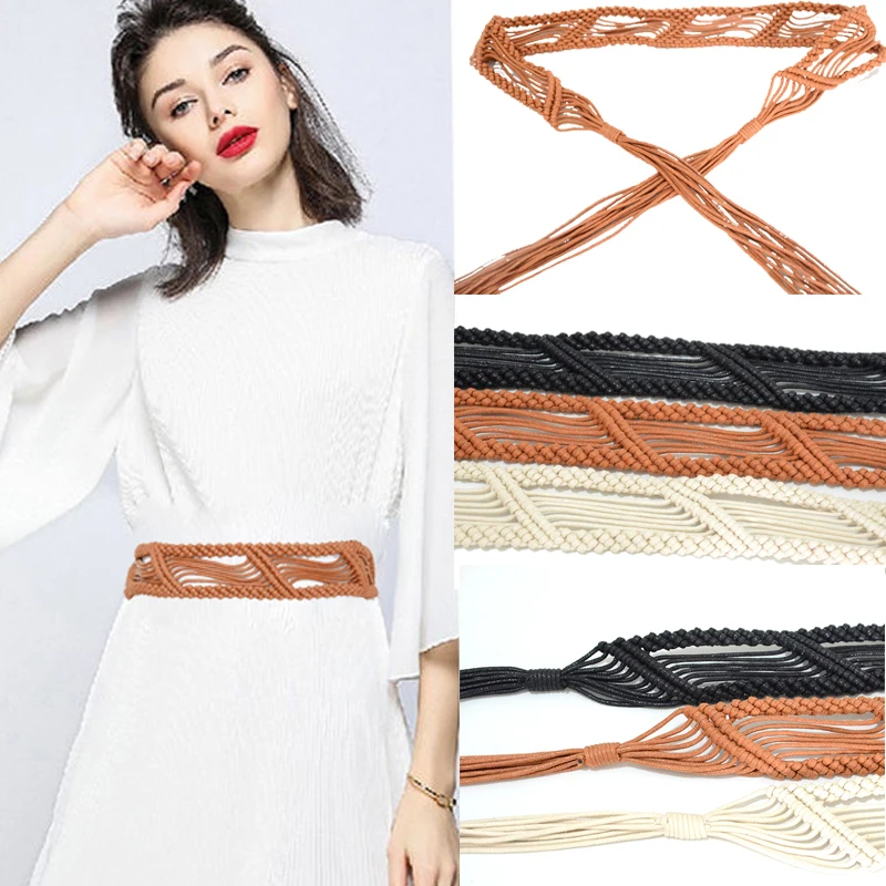 Luxury designer 2020 New Ladies Vintage Pattern Hand-woven Wax Rope White/Black Style Waist Seal Decoration Belt BG-1572