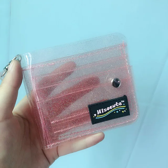 Pink Hisocute Bentoy ПВХ прозрачный короткий шейный кошелек для девочки Milkjoy лазерный голографический Кошелек для монет женский прозрачный сверкающий держатель для карт с буквами - Color: Pink Hisocute